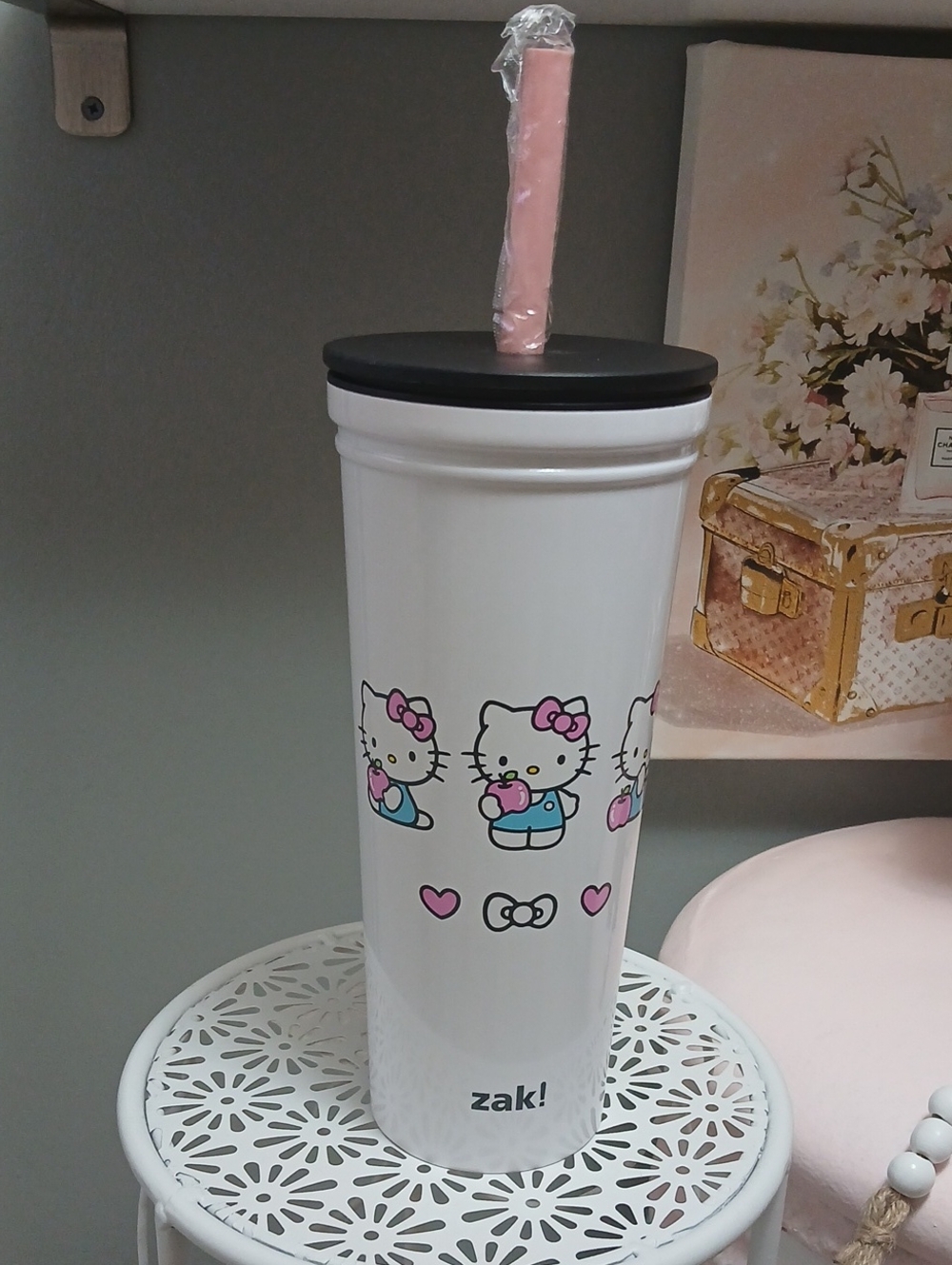 Hello Kitty White Tumbler with Pink Accents and Black Lid NWT